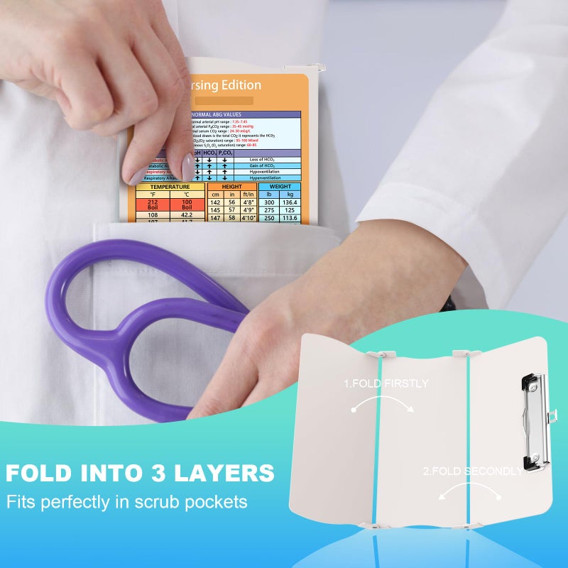 Cooperwin Clipboards Nursing Clipboard Trifold Foldable  3 Layers Aluminum Nurse Clipboards with Nursing Edition Cheat Sheets Folding Pocket Size for Students  Nurses and Doctors (Light G) - Image 3